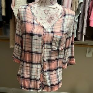 Plaid button up top